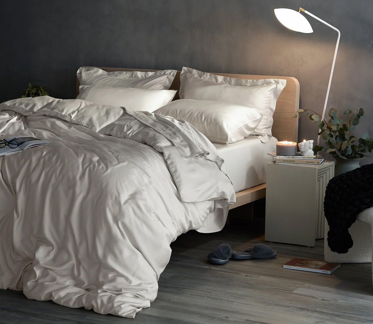 Hush Iced Duvet Cover Set in champagne in bedroom scene