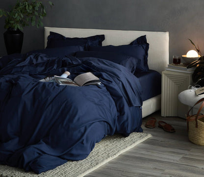 Hush Iced Cooling Sheet Set in navy, bedroom scene