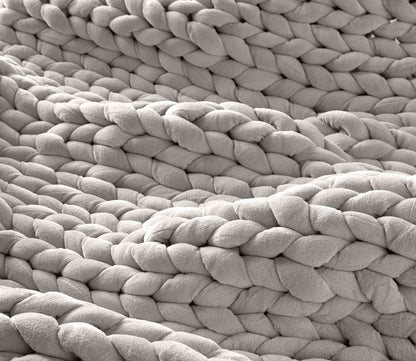 Hush Knit Weighted Blanket by Hush Blankets in light gray, detail of knitting