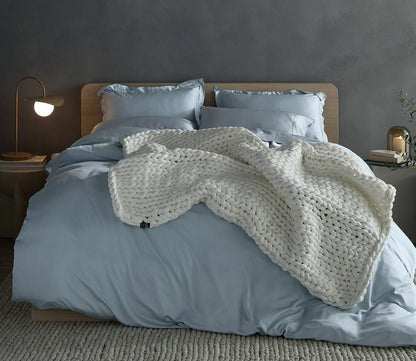 Hush Knit Weighted Blanket by Hush Blankets in Cotton in white on bed