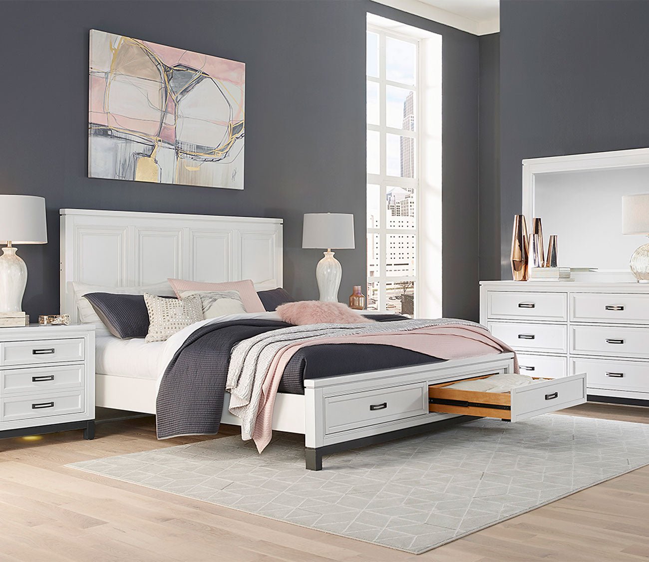 Hyde Park Panel Storage Bed featuring bed's drawers.
