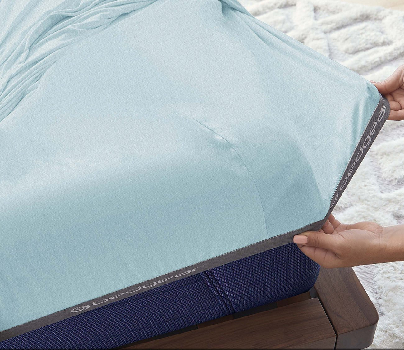 Hyper-Linen Sheet Set by Bedgear, secure fit corners, blue