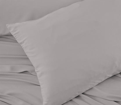 Bedgear Hyper-Linen Sheet Set in gray, closeup of pillowcase