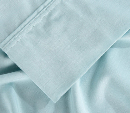 Bedgear Hyper-Linen Sheet Set in misty blue, closeup