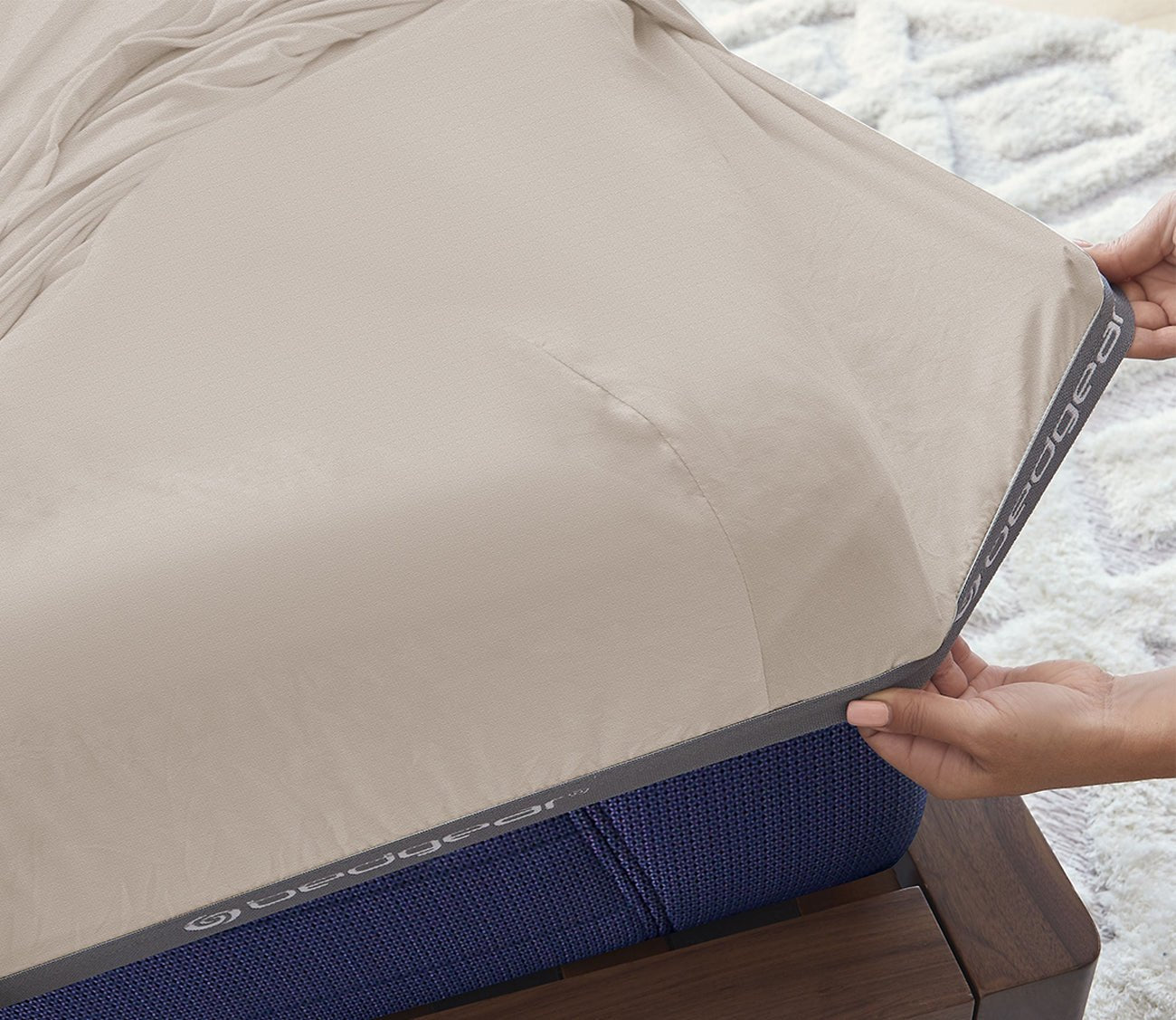 Hyper-Linen Sheet Set by Bedgear, secure fit corners, beige