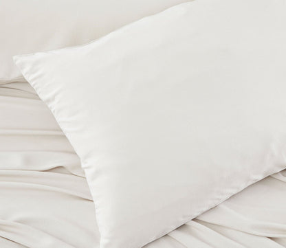 Bedgear Hyper-Linen Sheet Set in white, closeup of pillowcase