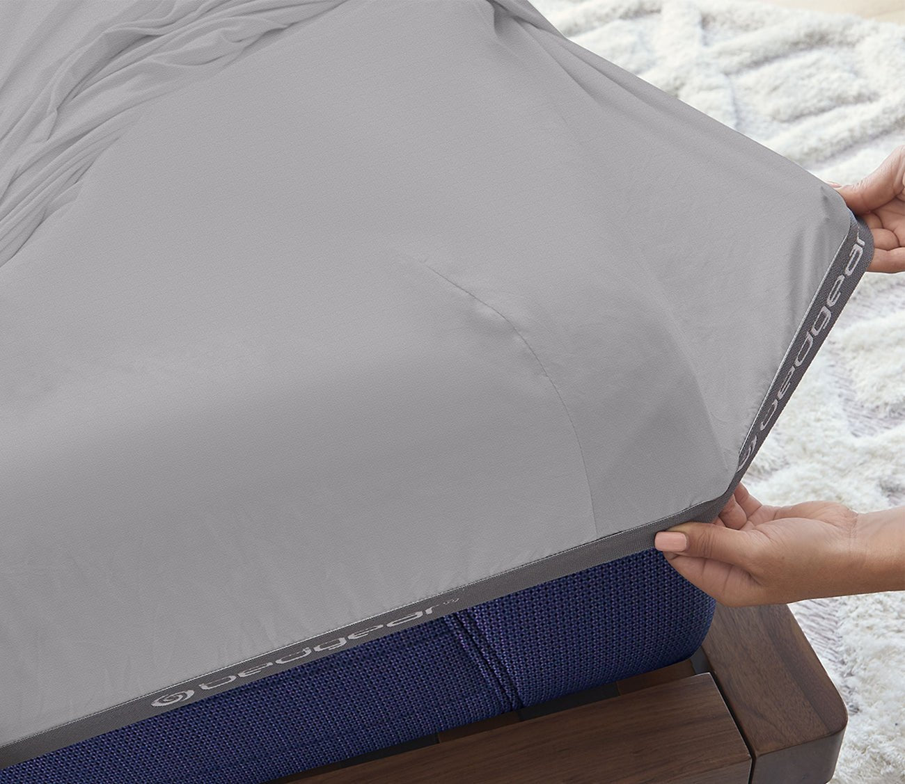Hyper-Linen Sheet Set by Bedgear, secure fit corners, gray