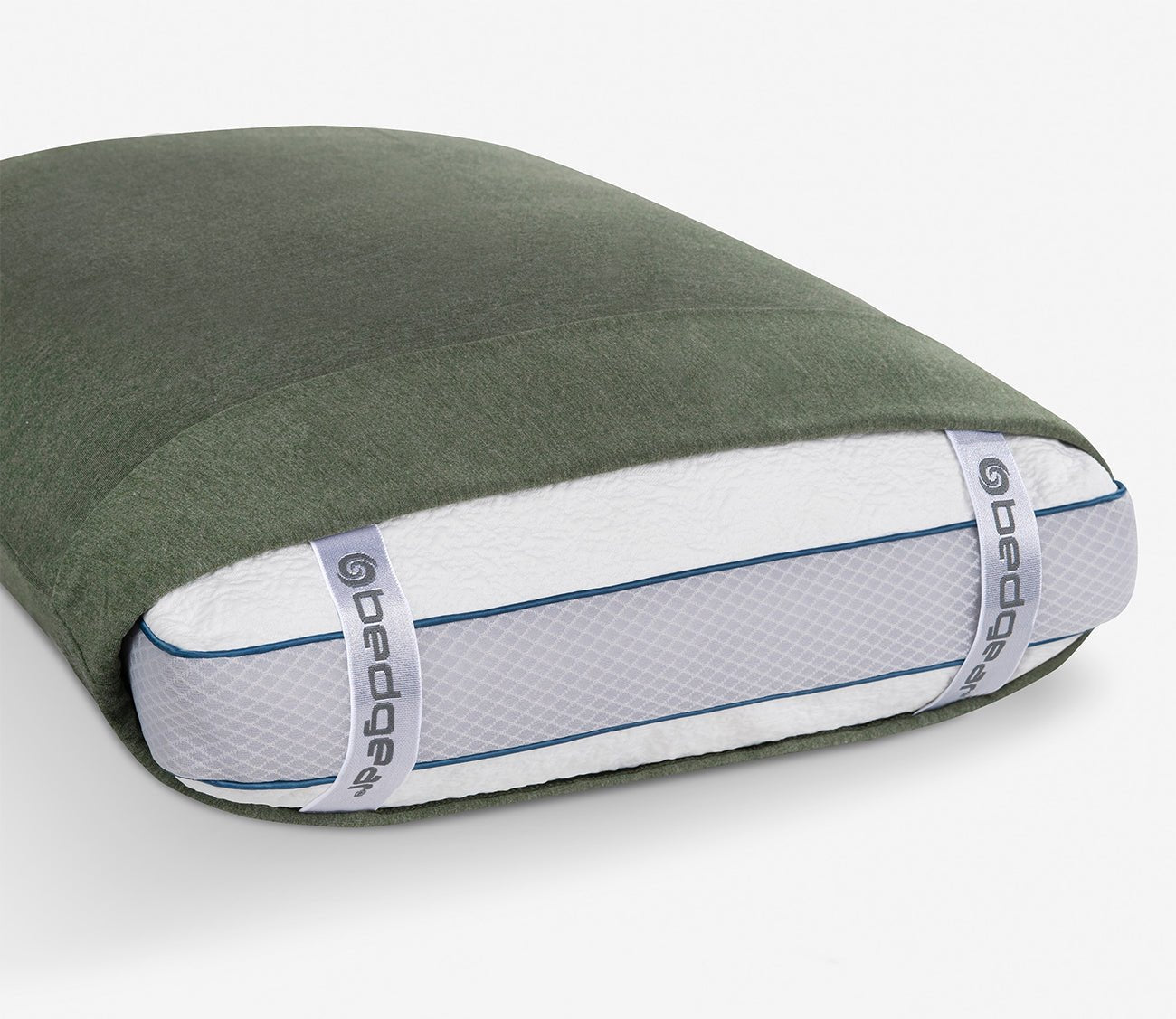 Hyper-Wool Sheet Set by Bedgear - pillowcase in green, strap detail