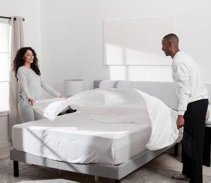 Iced Cooling Sheet Set by Hush Blankets, couple making bed