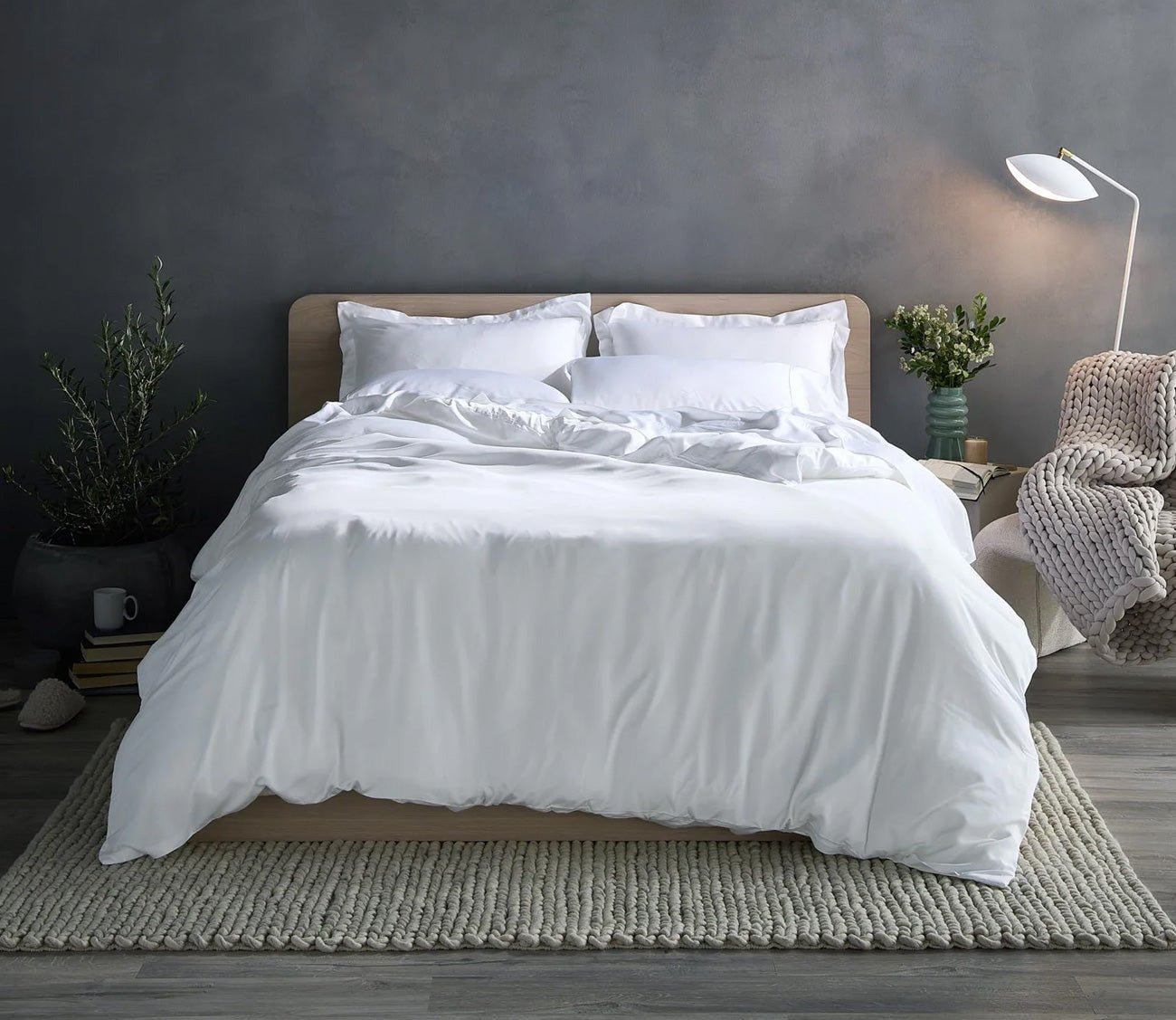 Iced Cooling Sheet Set by Hush Blankets, white in bedroom