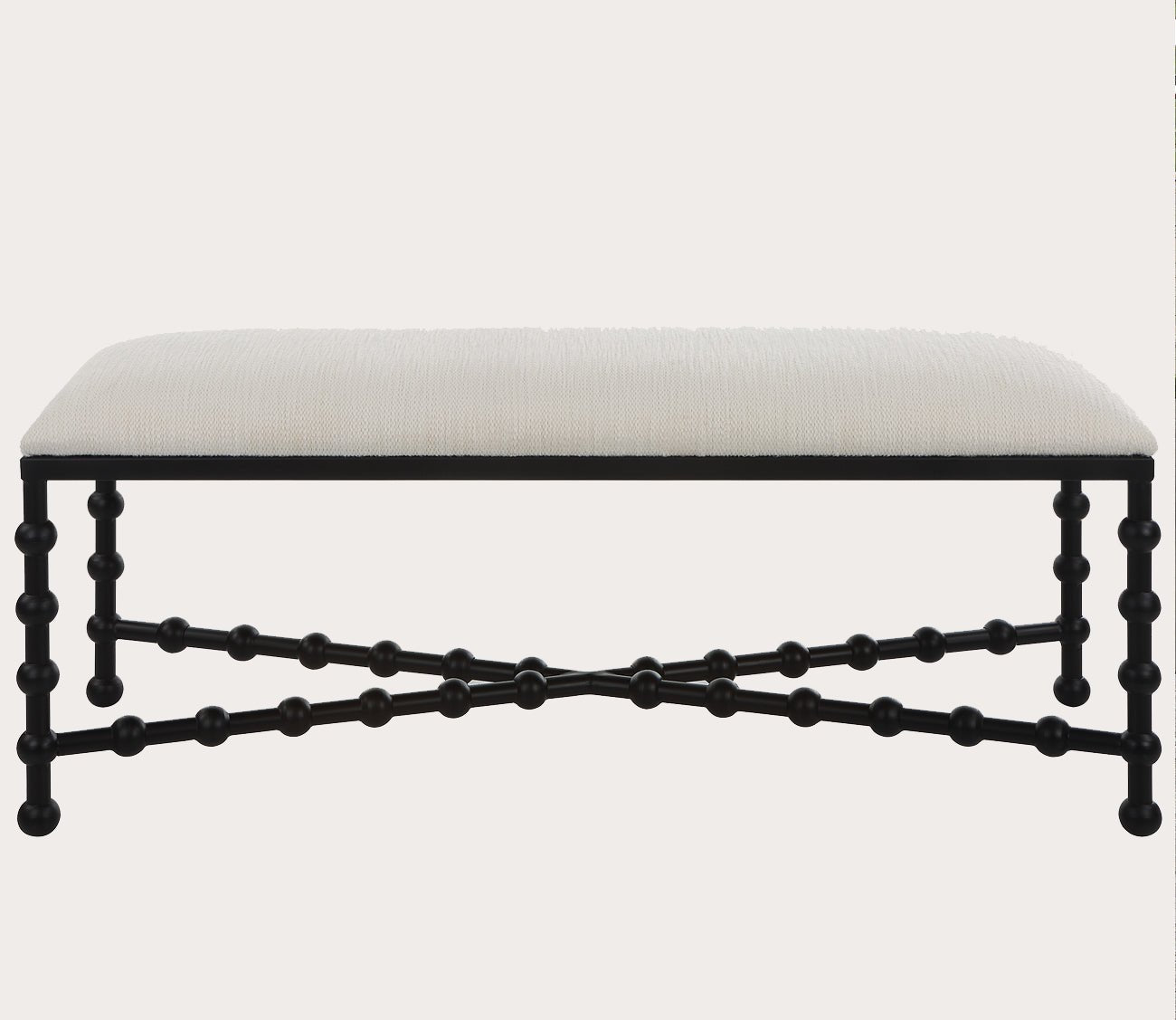Iron Drops White Cushioned Bench by Uttermost