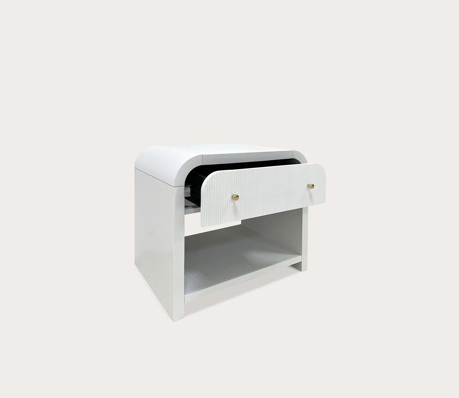 Liabella 1-Drawer Curved Nightstand by Safavieh - silo angled shot with open drawer