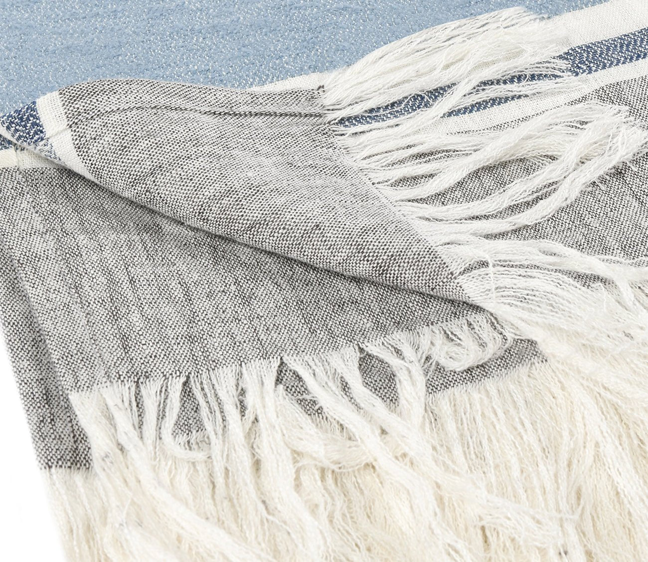 Lima Stripe Throw Blanket by Villa by Classic Home, capri blue detail of fringe