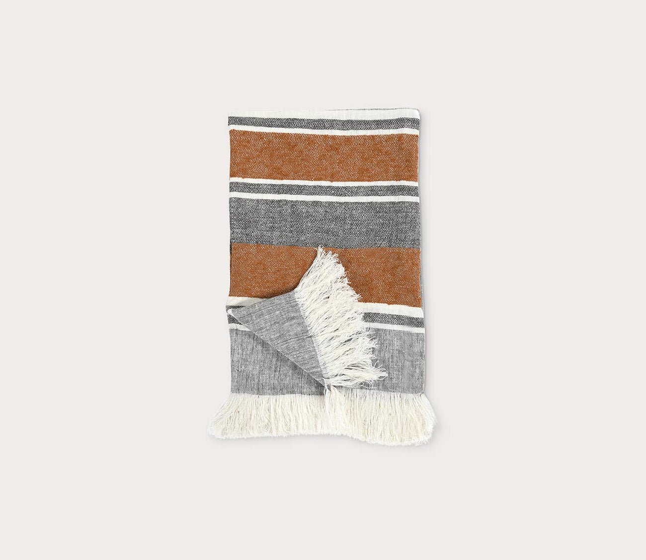 Lima Stripe Throw Blanket by Villa by Classic Home, in gray silow with fringe detail