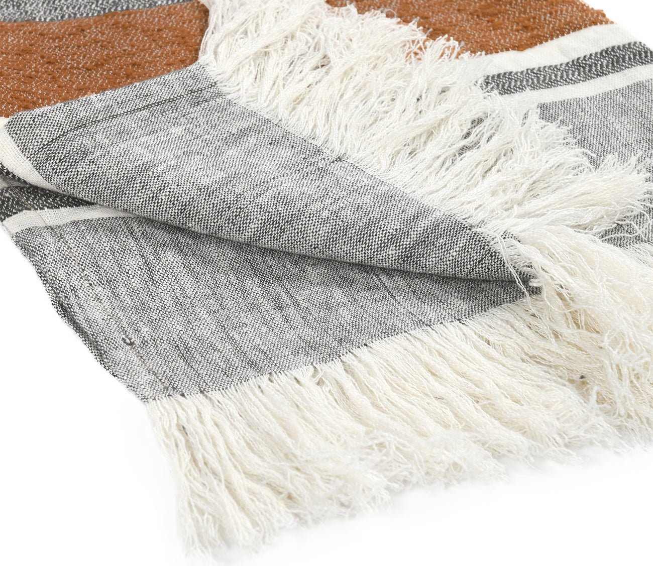 Lima Stripe Throw Blanket by Villa by Classic Home in gray, closeup of fringe