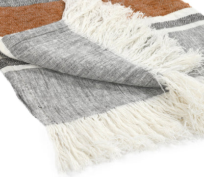 Lima Stripe Throw Blanket by Villa by Classic Home in gray, closeup of fringe