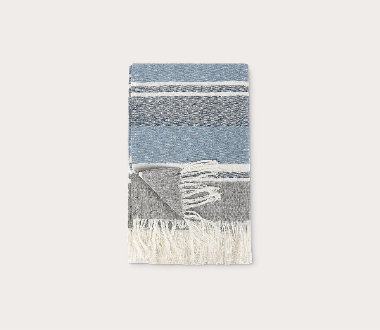 Lima Stripe Throw Blanket by Villa by Classic Home, in blue, silo with fringe detail
