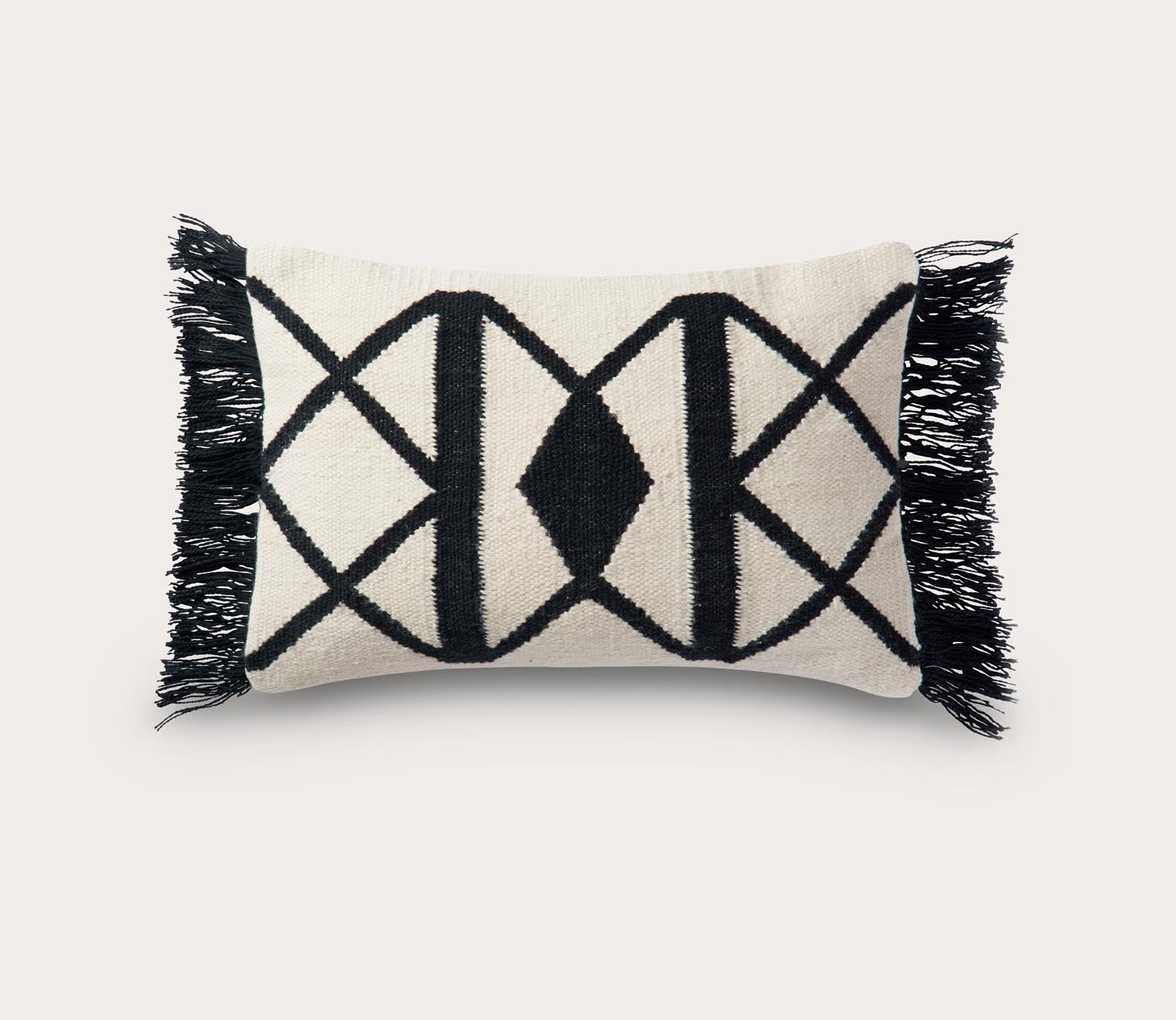 Black Ivory Woven Lumbar Throw Pillow Set of 2
