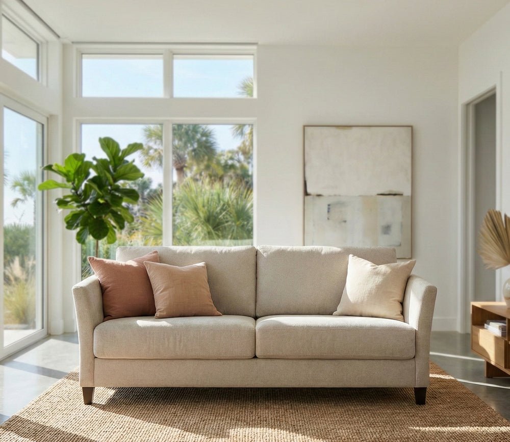 Luonto Naples Sleeper Sofa in light gray in room scene