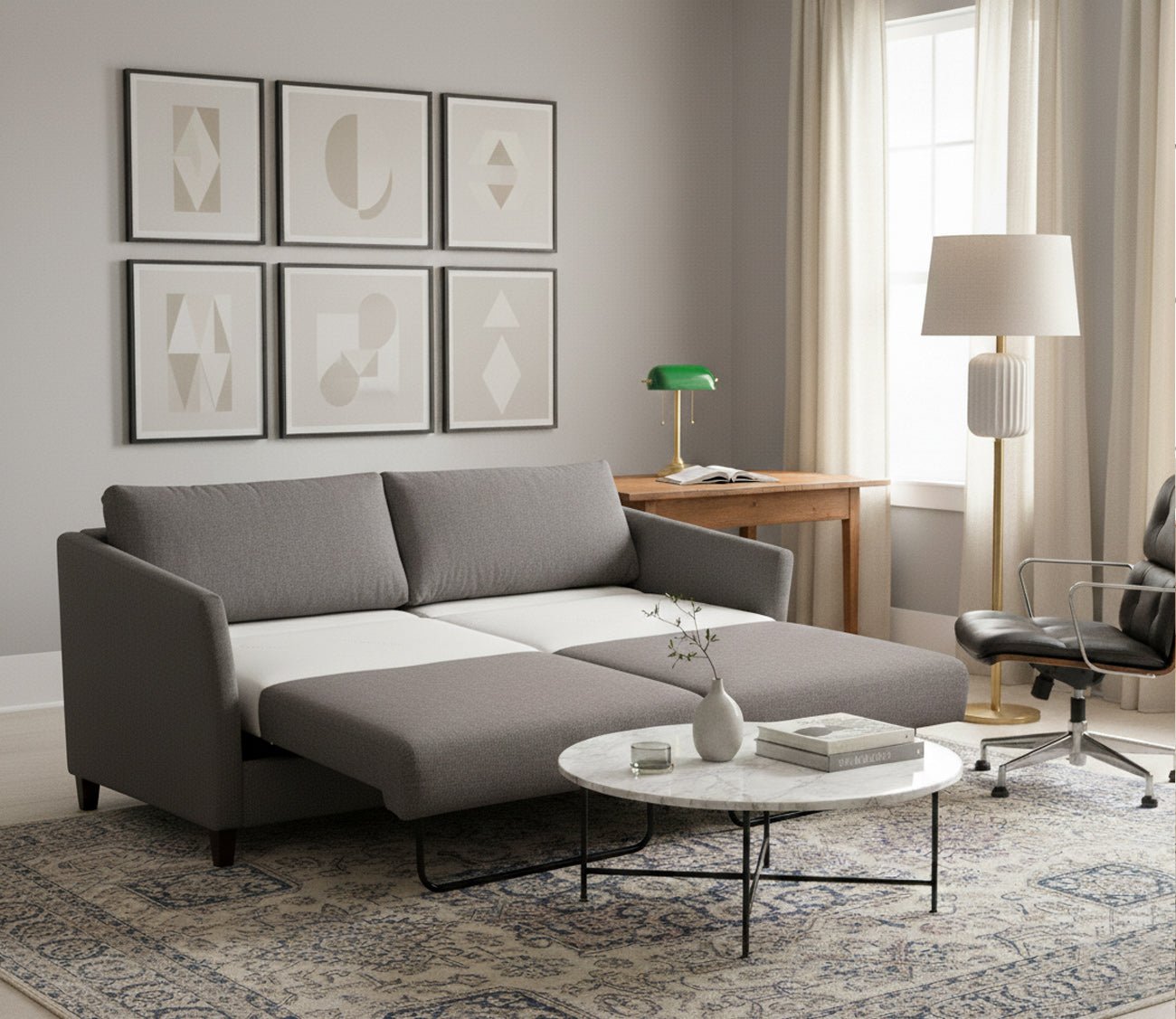 Luonto Naples Sleeper Sofa in gray, roomscene, open