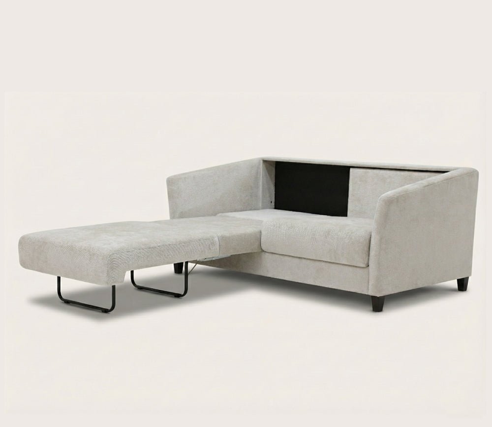 Luonto Naples Sleeper Sofa, ivory, silo, half open at angle