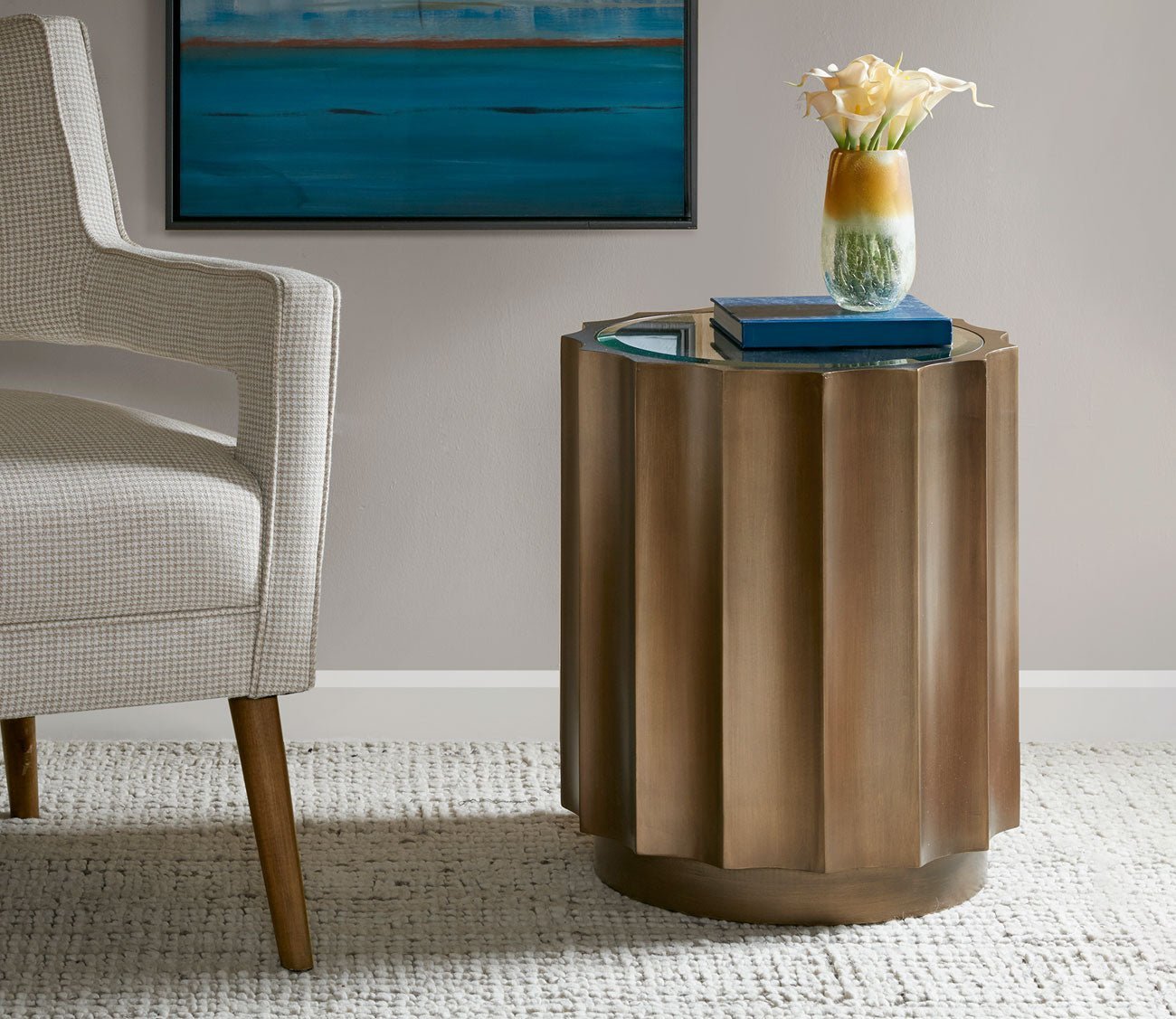 Valentina Bronze Round Scalloped Accent Table
