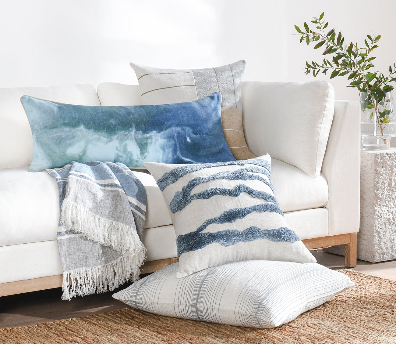 Mantra Capri Blue Multi Throw Pillow by Villa by Classic Home