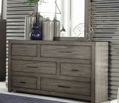 Modern Loft Greystone dresser with mirror in lifestyle setting