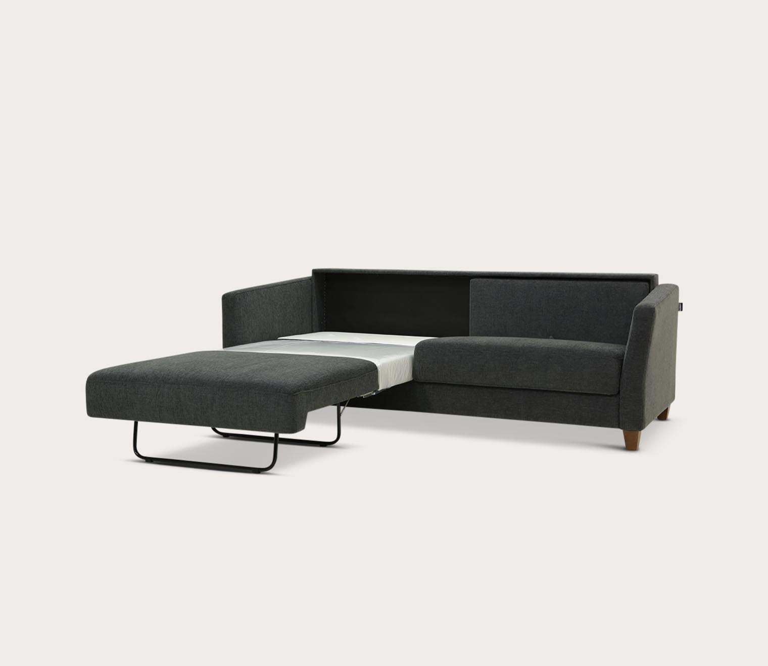 Monika King Sofa Sleeper by Luonto in Charcoal, silo, part open