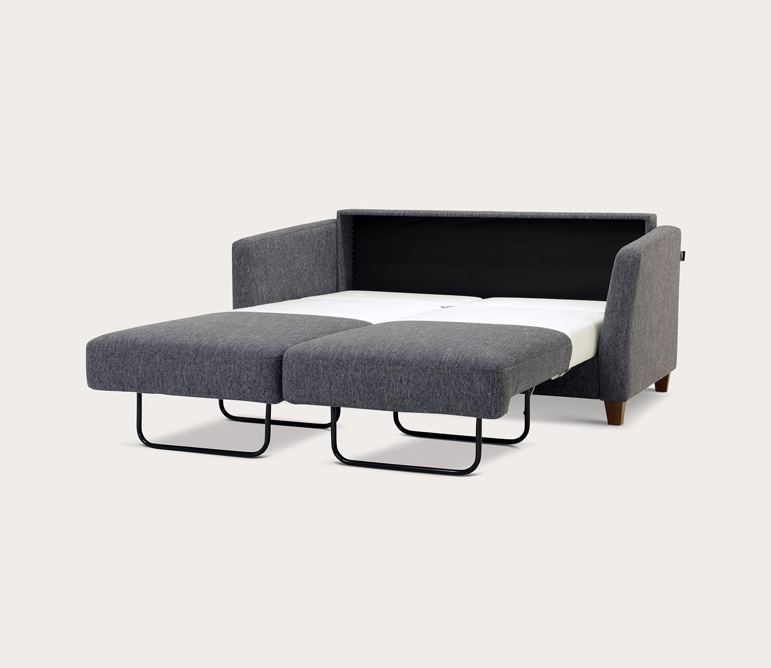 Monika Sofa Sleeper by Luonto in Charcoal, silo, open