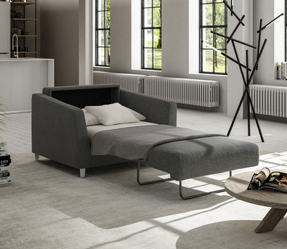 Monika Chair Sleeper by Luonto in charcoal, bed open