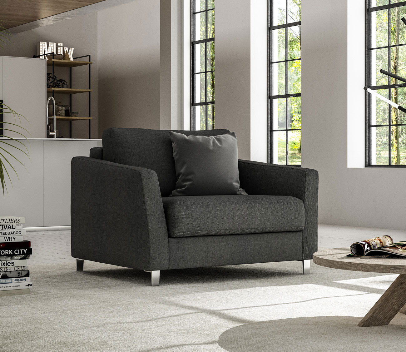 Monika Chair Sleeper by Luonto in charcoal