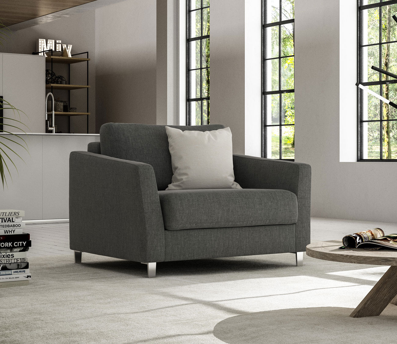 Monika Chair Sleeper by Luonto in charcoal