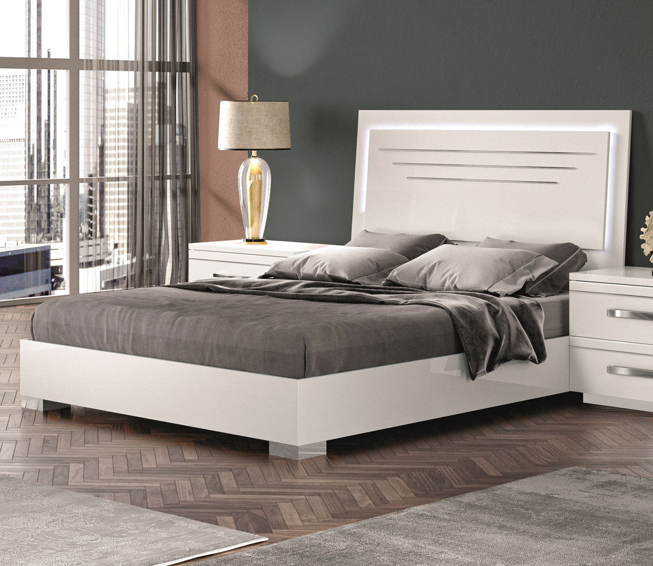 NCA Designs Palmi Lacquered LED Panel Bed