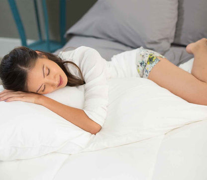 Night Song Down Alternative Body Pillow by City Mattress, girl side sleeping with pillow