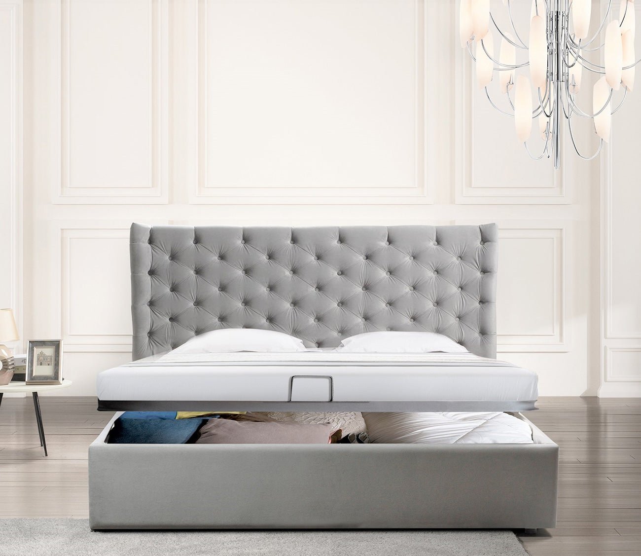 Parker Tufted Velvet Upholstered Storage Bed by Casa Bianca featuring storage