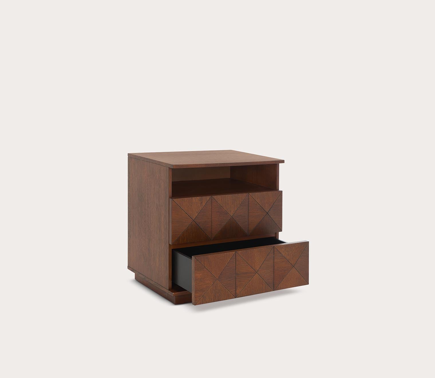Patty 2-Drawer Nightstand by Safavieh - walnut silo with open drawers