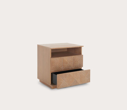 Patty 2-Drawer Nightstand by Safavieh in natural color with featuring opened drawers