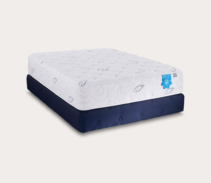 PranaSleep Asha Luxe 3.0 Plush Mattress - silo on blue standard foundation; angle view