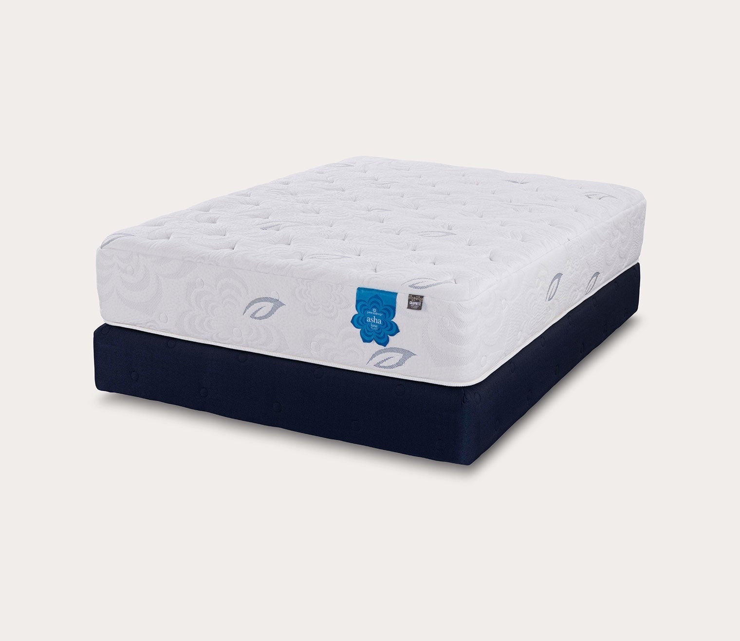 PranaSleep Asha Luxe 3.0 Plush Mattress - silo on blue standard foundation; angle view