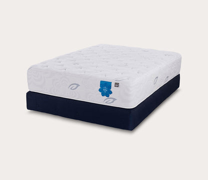 PranaSleep Asha Luxe 3.0 Plush Mattress - silo on blue standard foundation; angle view