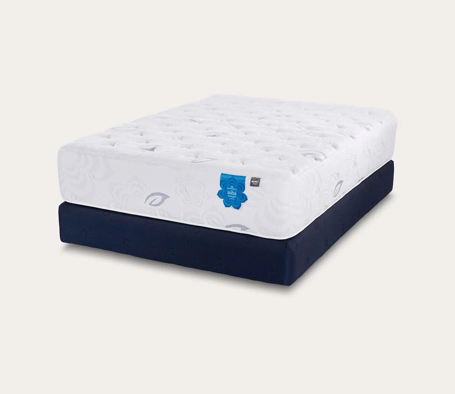 PranaSleep Asha LuxePro 3.0 Plush Mattress by PranaSleep - silo on standard foundation; angled view