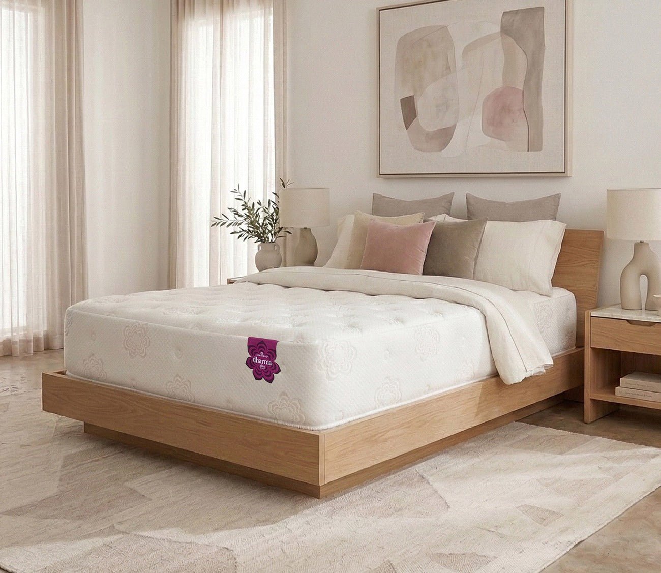 PranaSleep Dharma Elite Plush Mattress in a lifetsyle setting - angle view.