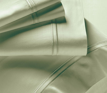 Purecare Premium Bamboo Sheet Set in sage, closeup of stitching