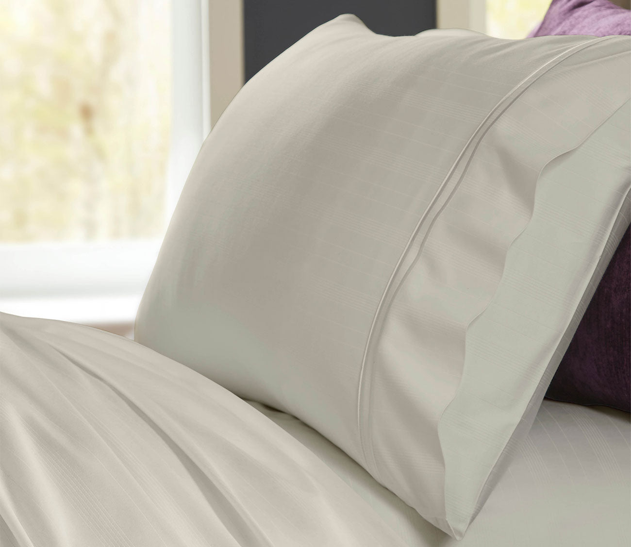Purecare Premium Bamboo Sheet Set in ivory, closeup of pillowcase