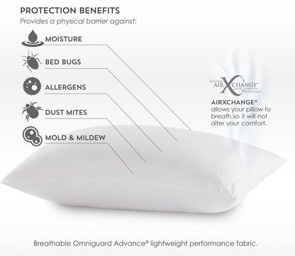 Reversa-Temp Pillow Protector by PureCare - protects agains moisture, bed bugs, allergens, dust mites, and mold and mildew