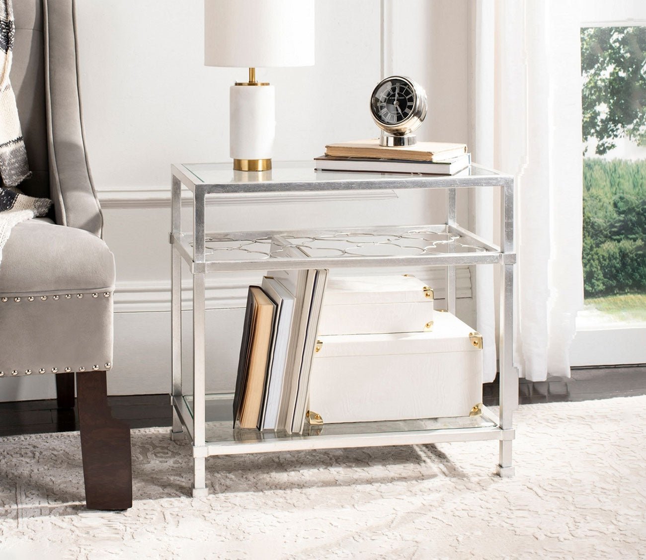 Safavieh Hanzel Rectangular Silver Leaf Glass Side Table
