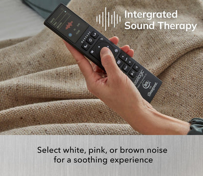 Serta Baselogic Platinum Adjustable Base remote control showcasing integrated sound therapy feature