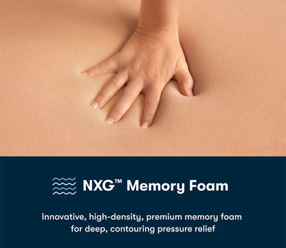 Hand pressing into memory foam, demonstrating deep contouring and pressure relief.