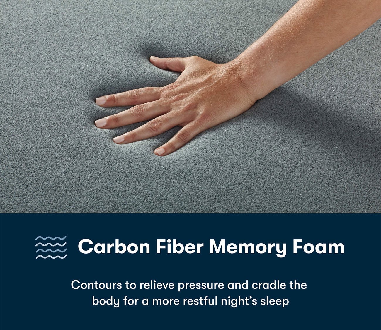 Close up of Serta iSeries NXG 1500 Hybrid Firm Mattress with hand pressing into memory foam